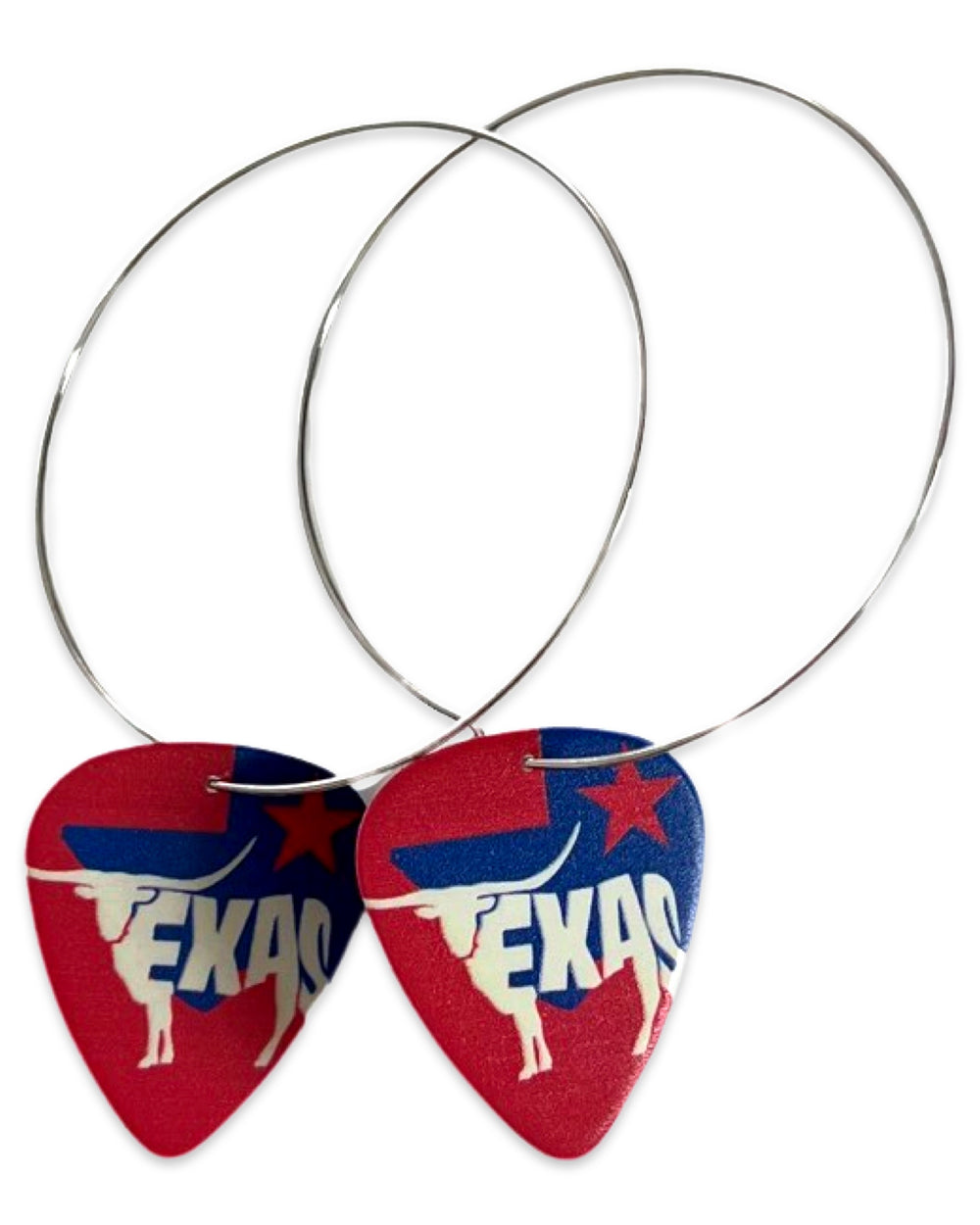WS Texas Red Blue Bull Reversible Single Guitar Pick Earrings
