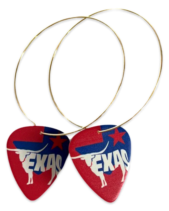 Texas Red Blue Bull Reversible Single Guitar Pick Earrings