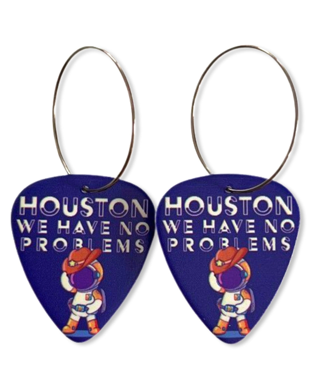 Texas Houston We Have No Problems Reversible Single Guitar Pick Earrings