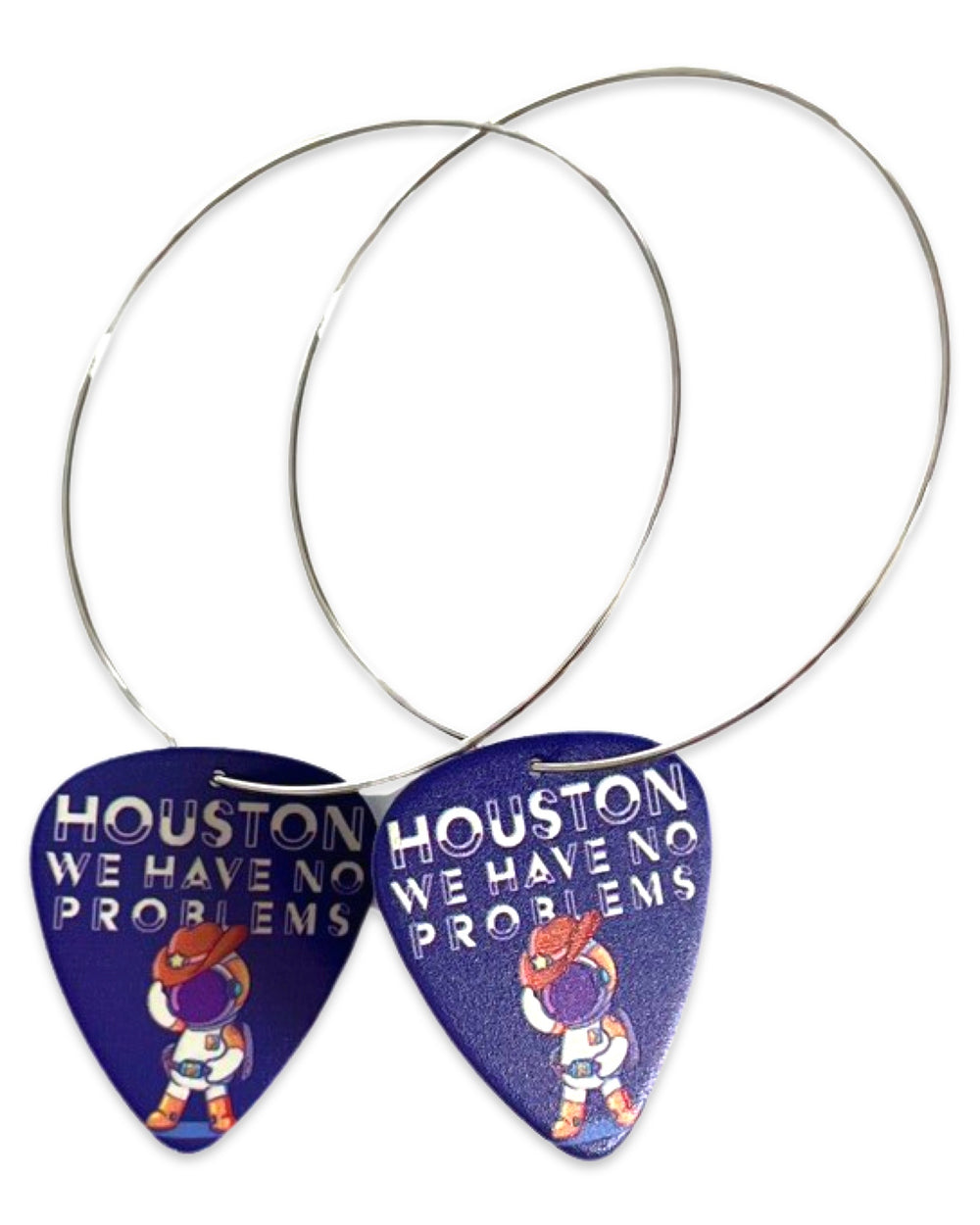 WS Texas Houston We Have No Problems Reversible Single Guitar Pick Earrings