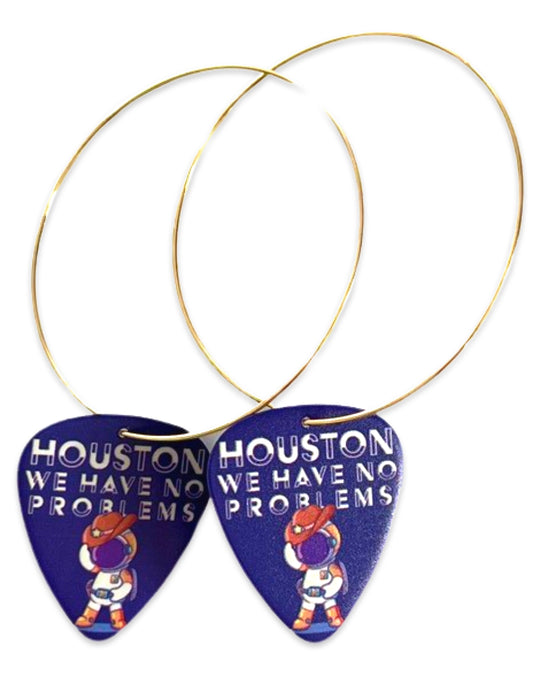 Texas Houston We Have No Problems Reversible Single Guitar Pick Earrings