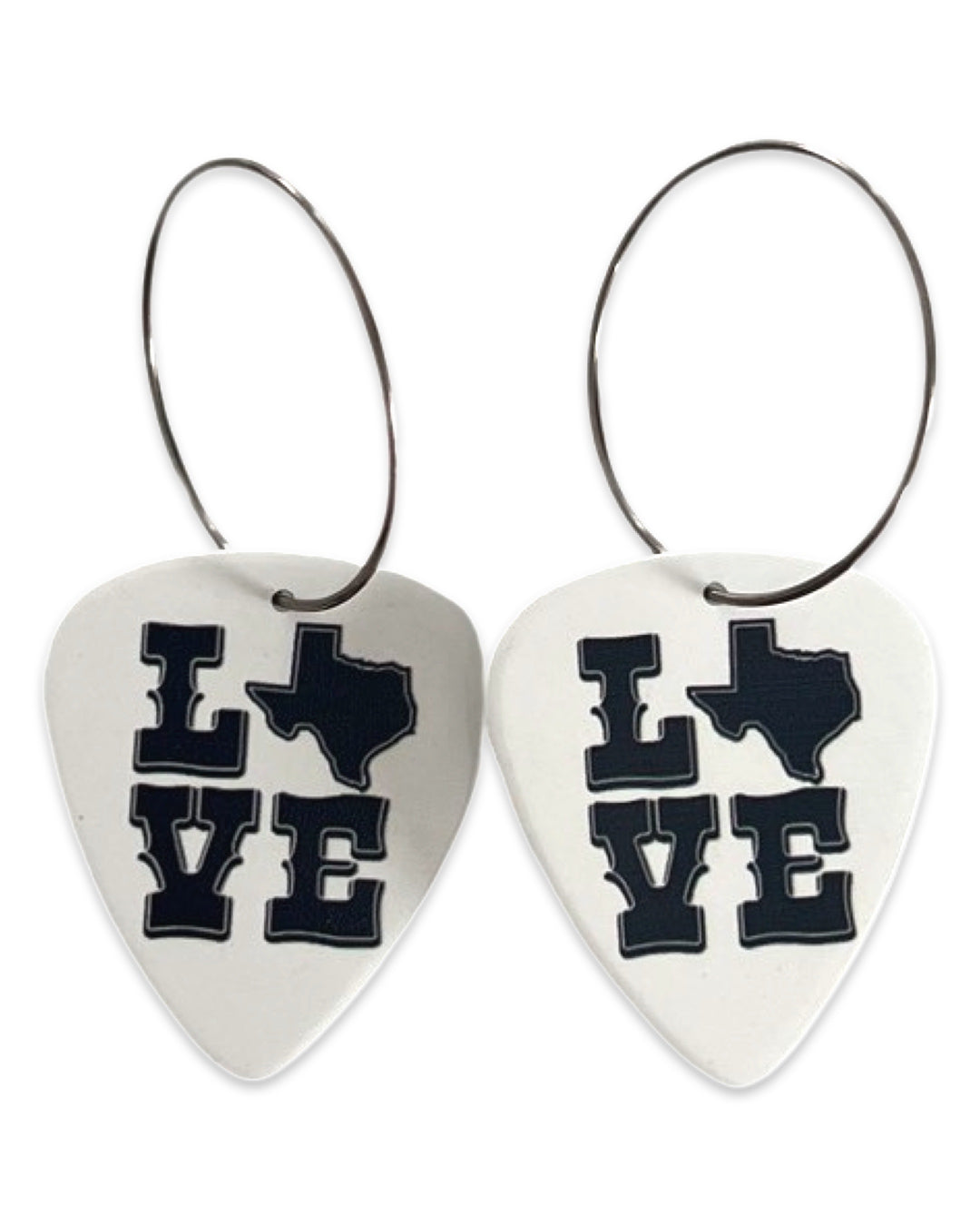 Texas Love Black White Reversible Single Guitar Pick Earrings