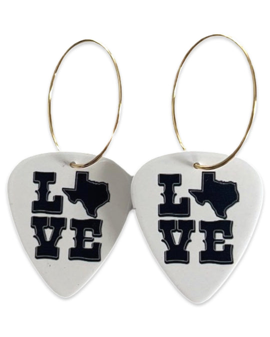 Texas Love Black White Reversible Single Guitar Pick Earrings