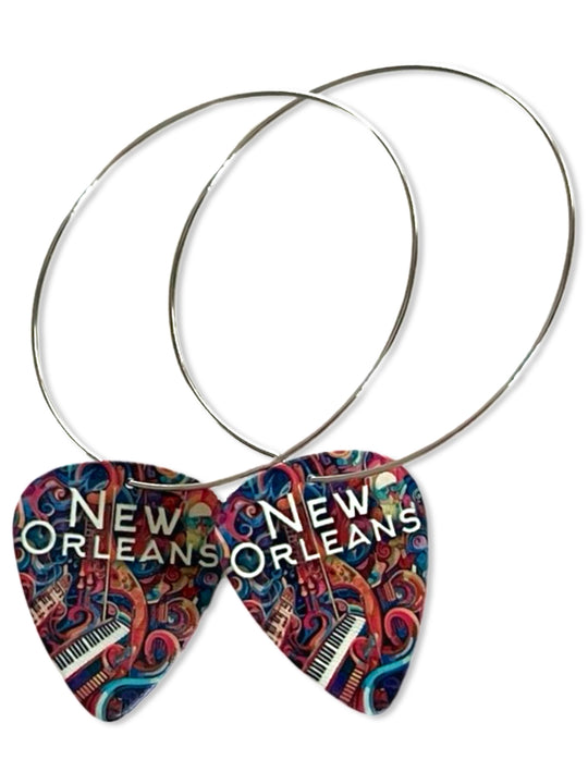 New Orleans Colorful Piano Reversible Single Guitar Pick Earrings