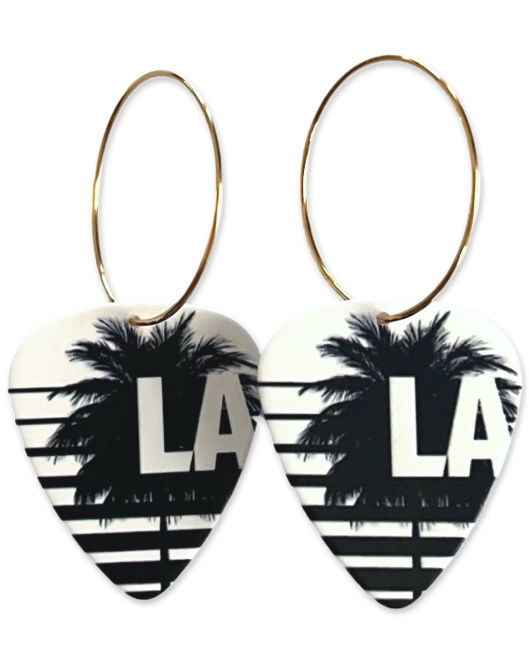 LA Palm Tree White Black Single Guitar Pick Earrings