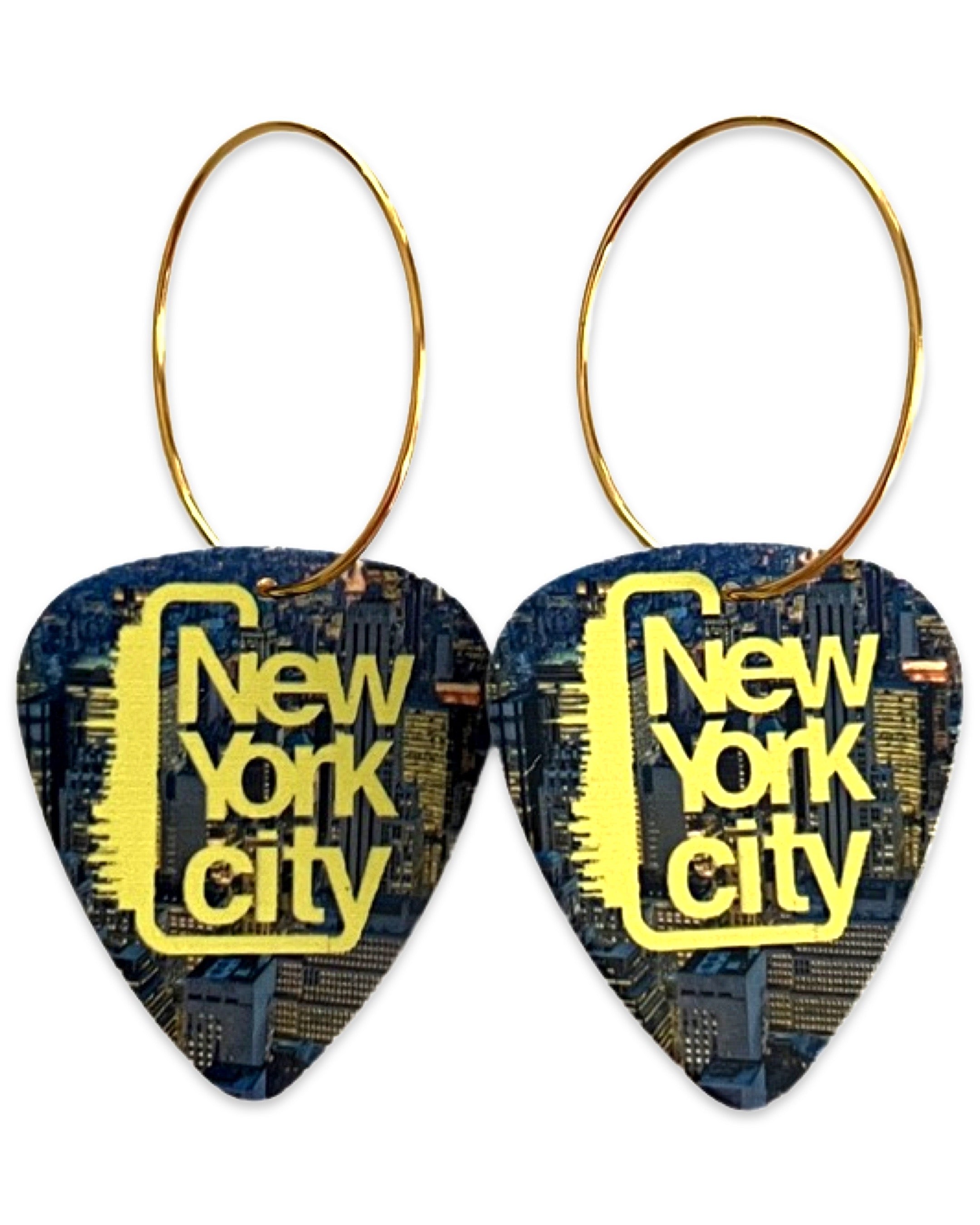 New York City Yellow Words Reversible Single Guitar Pick Earrings