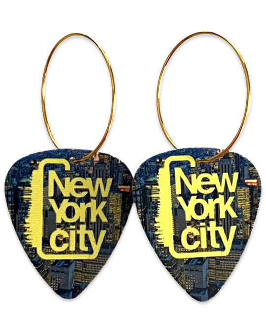 New York City Yellow Words Reversible Single Guitar Pick Earrings