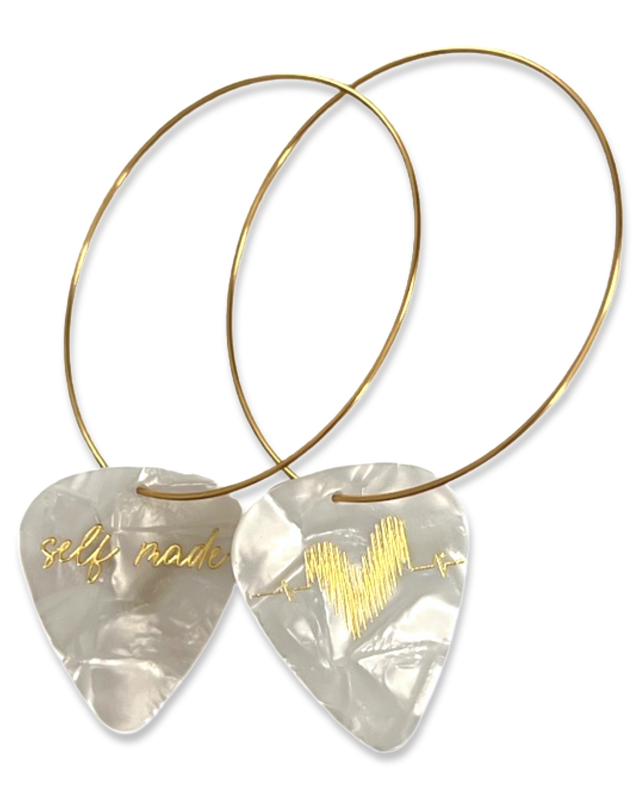 Self Made White Pearl Gold Single Guitar Pick Earrings
