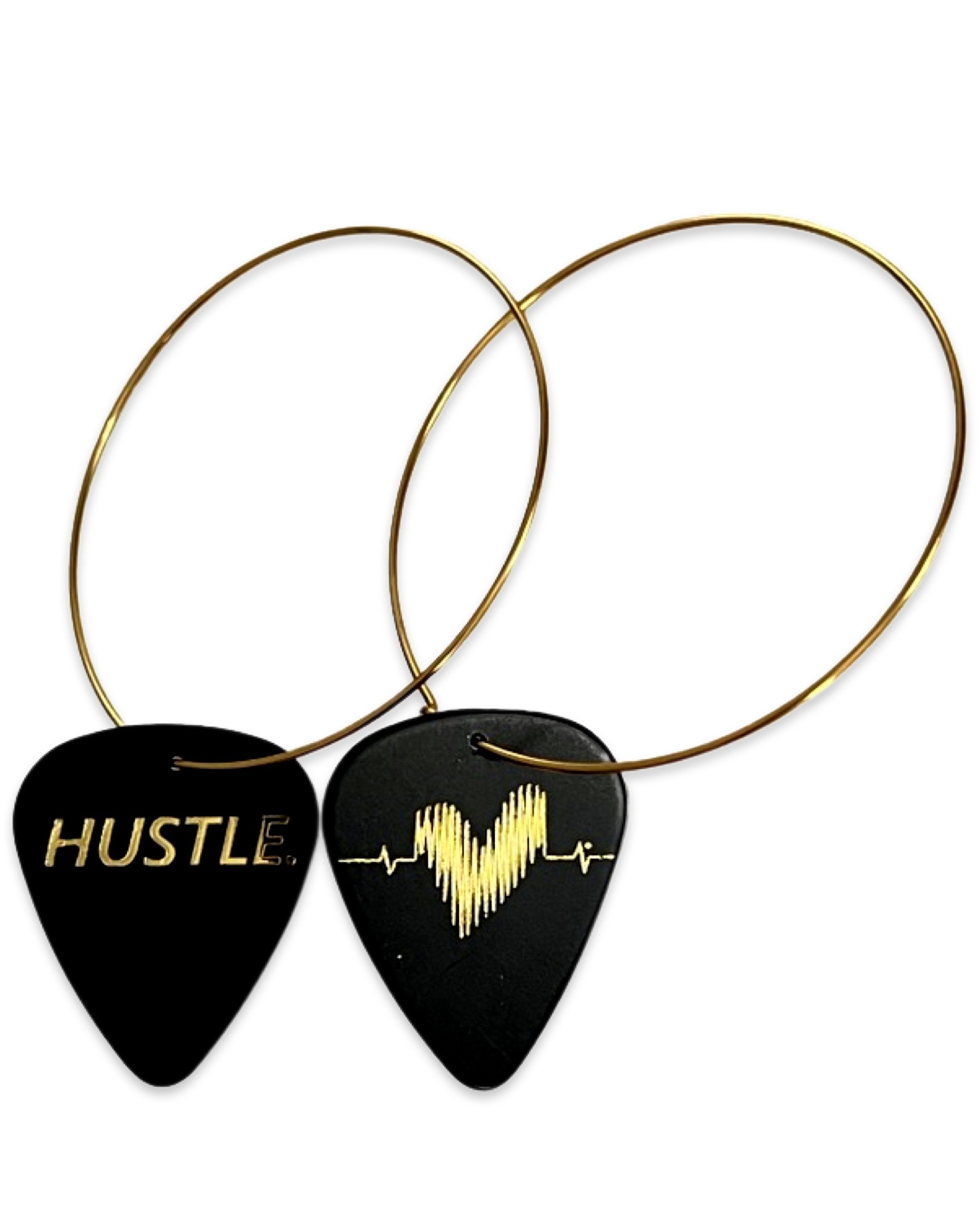 HUSTLE. Black Celluloid Reversible Single Guitar Pick Earrings