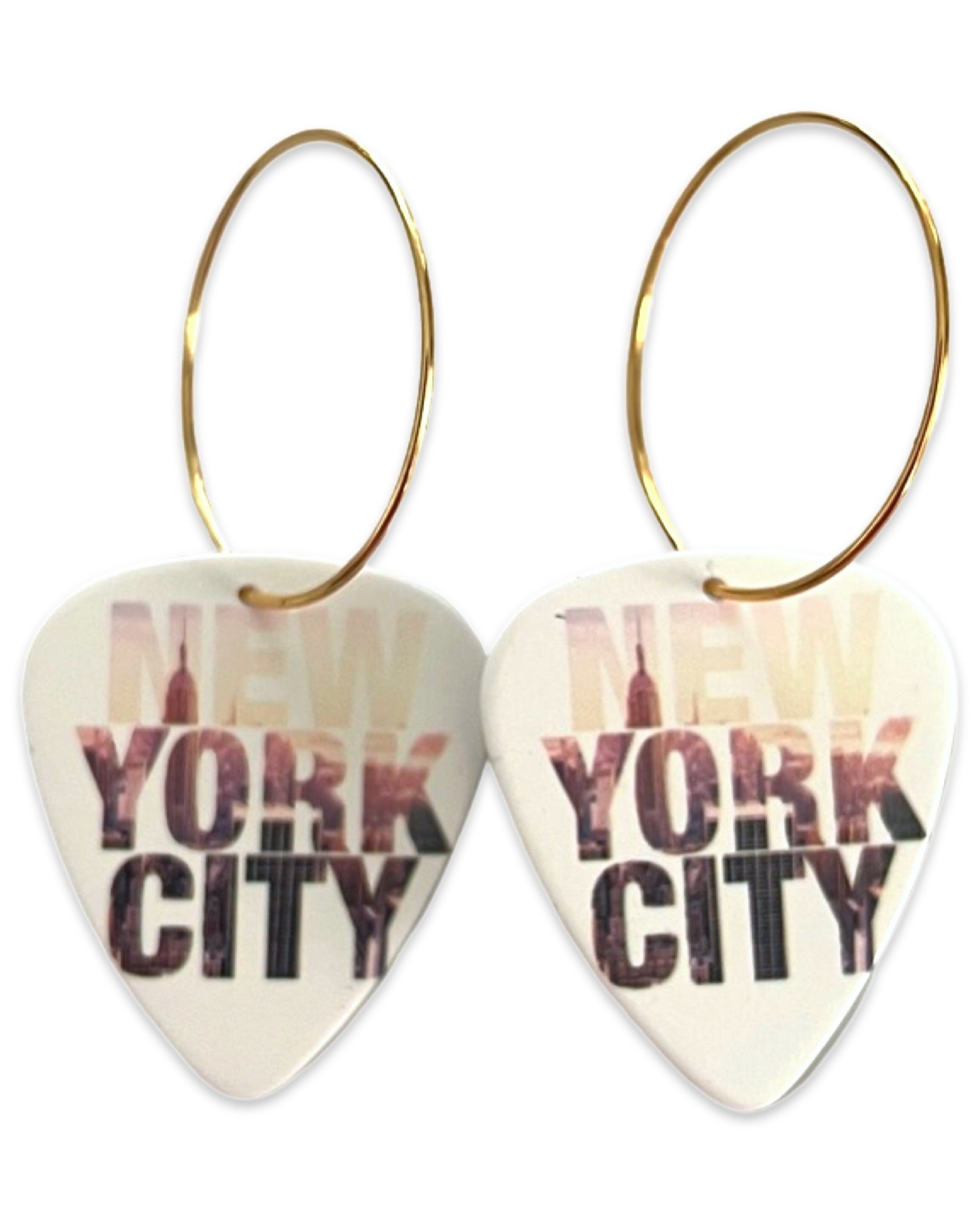 New York City Tan White Reversible Single Guitar Pick Earrings