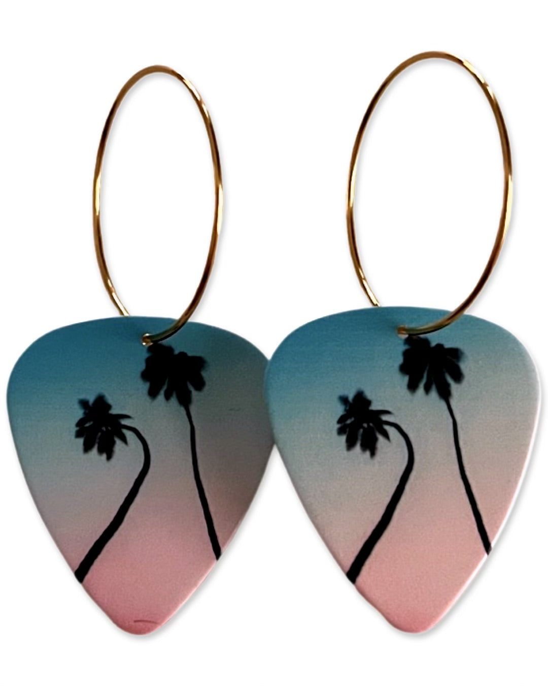 Two Palm Tree Sunset Reversible Single Guitar Pick Earrings