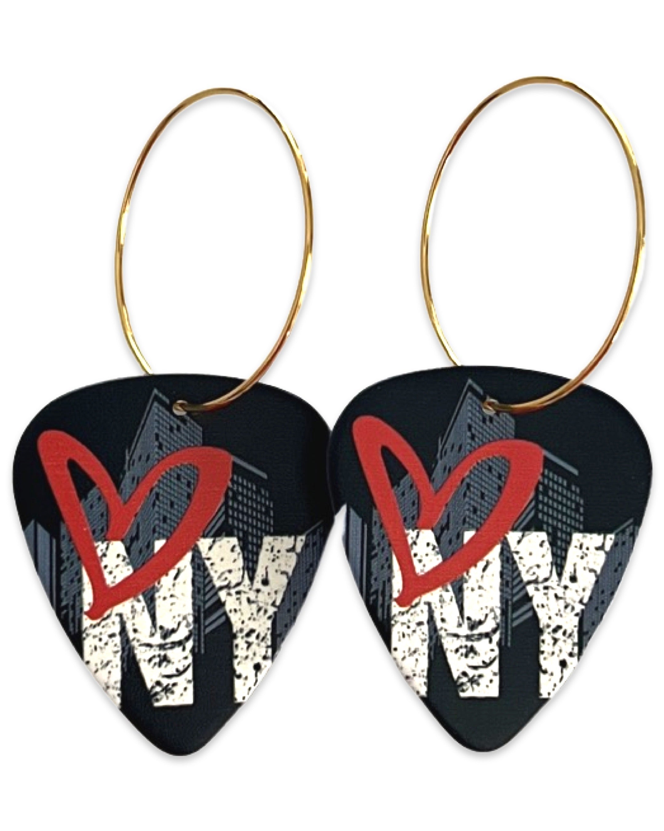 New York NY Red Heart Reversible Single Guitar Pick Earrings