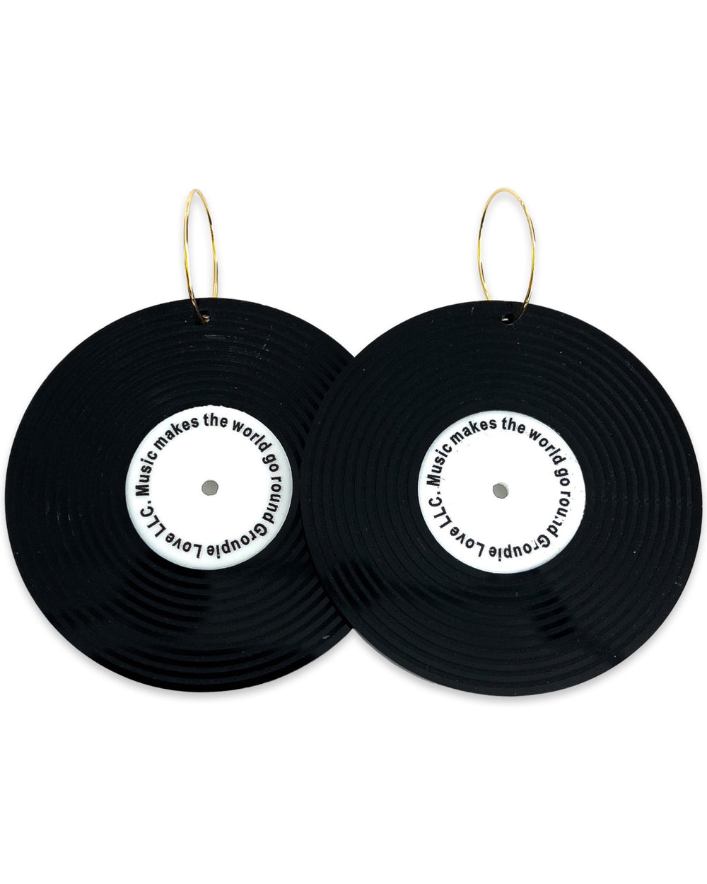 WS Record Black Earrings