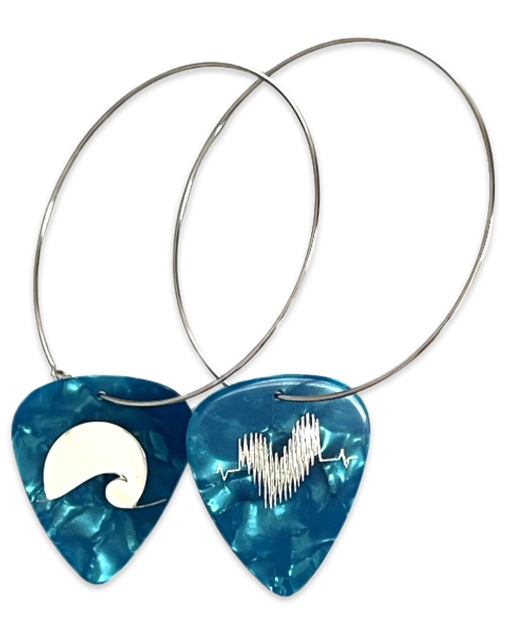 WS Beach Wave Blue Pearl Reversible Single Guitar Pick Earrings