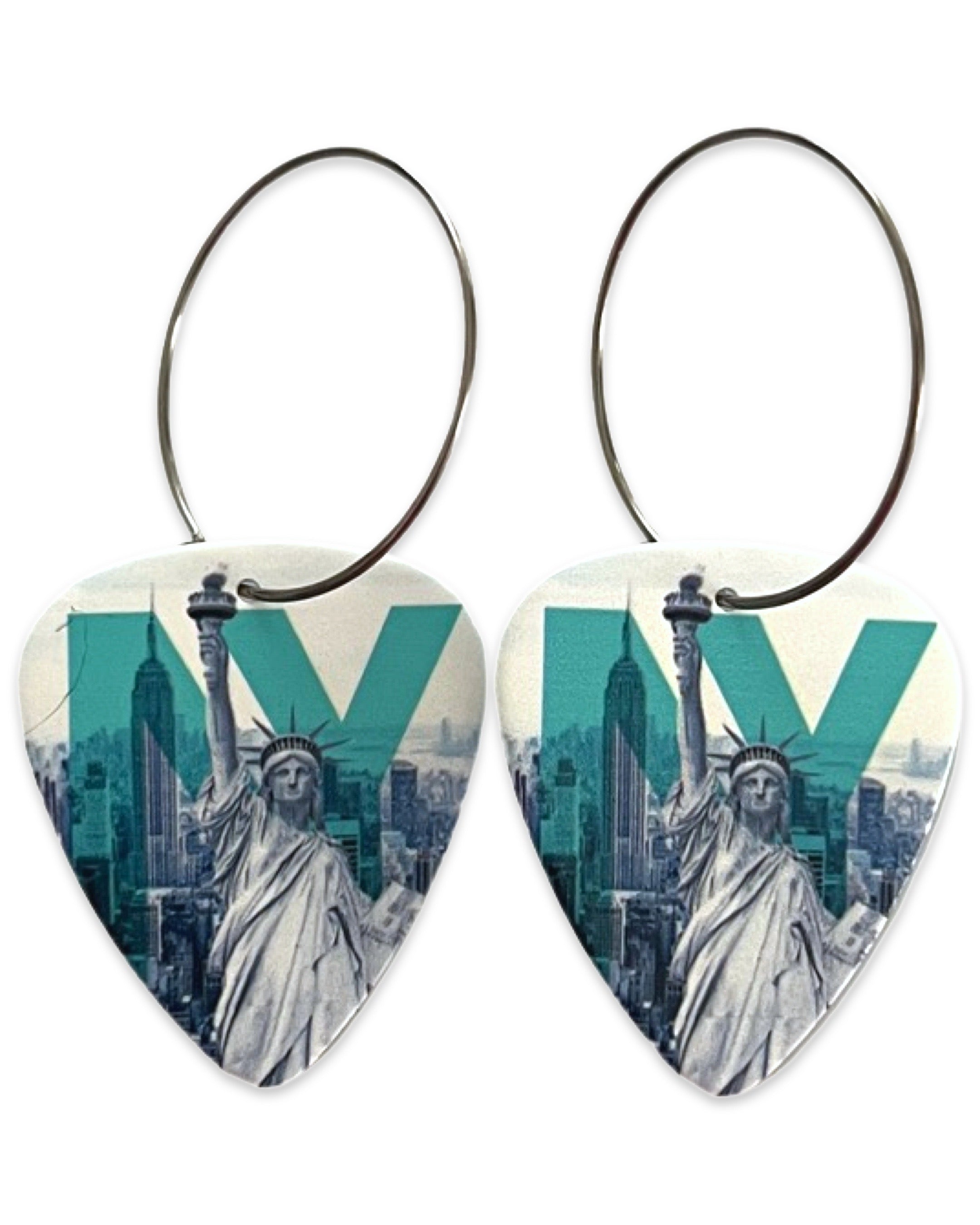 New York NY Statue of Liberty Reversible Single Guitar Pick Earrings