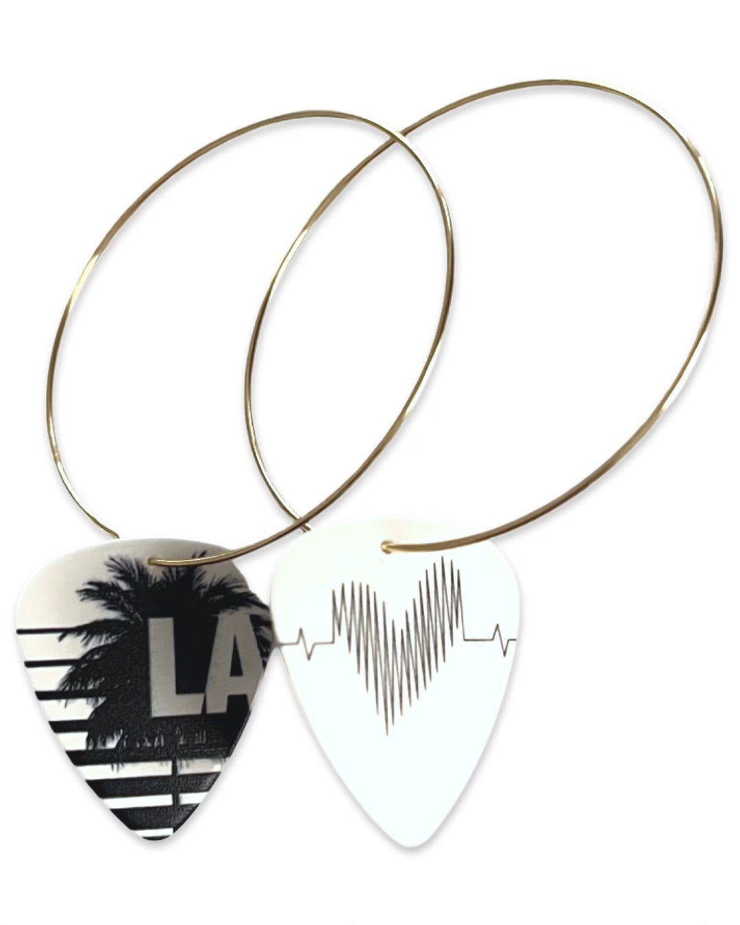 LA Palm Tree White Black Single Guitar Pick Earrings