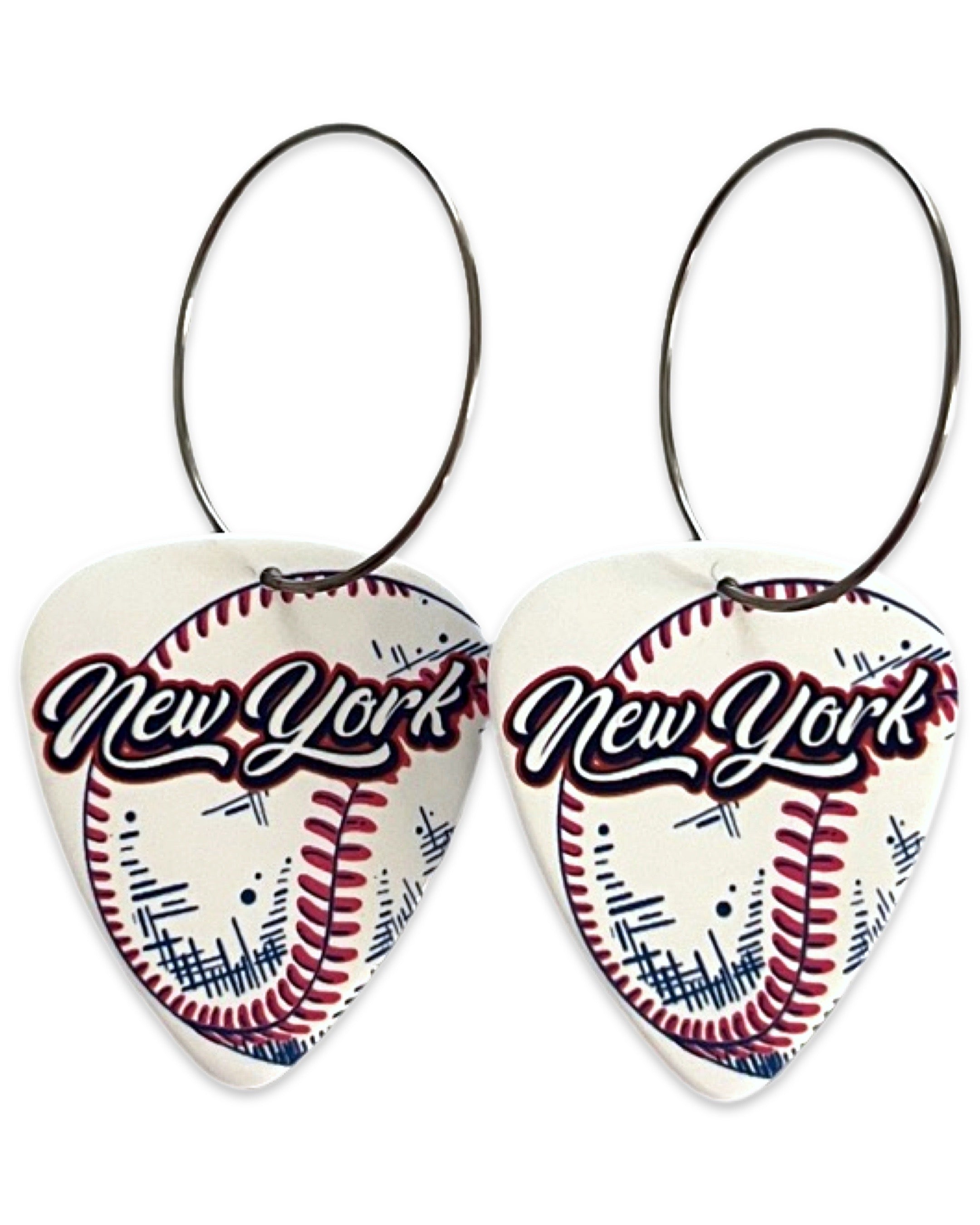 New York Baseball Reversible Single Guitar Pick Earrings
