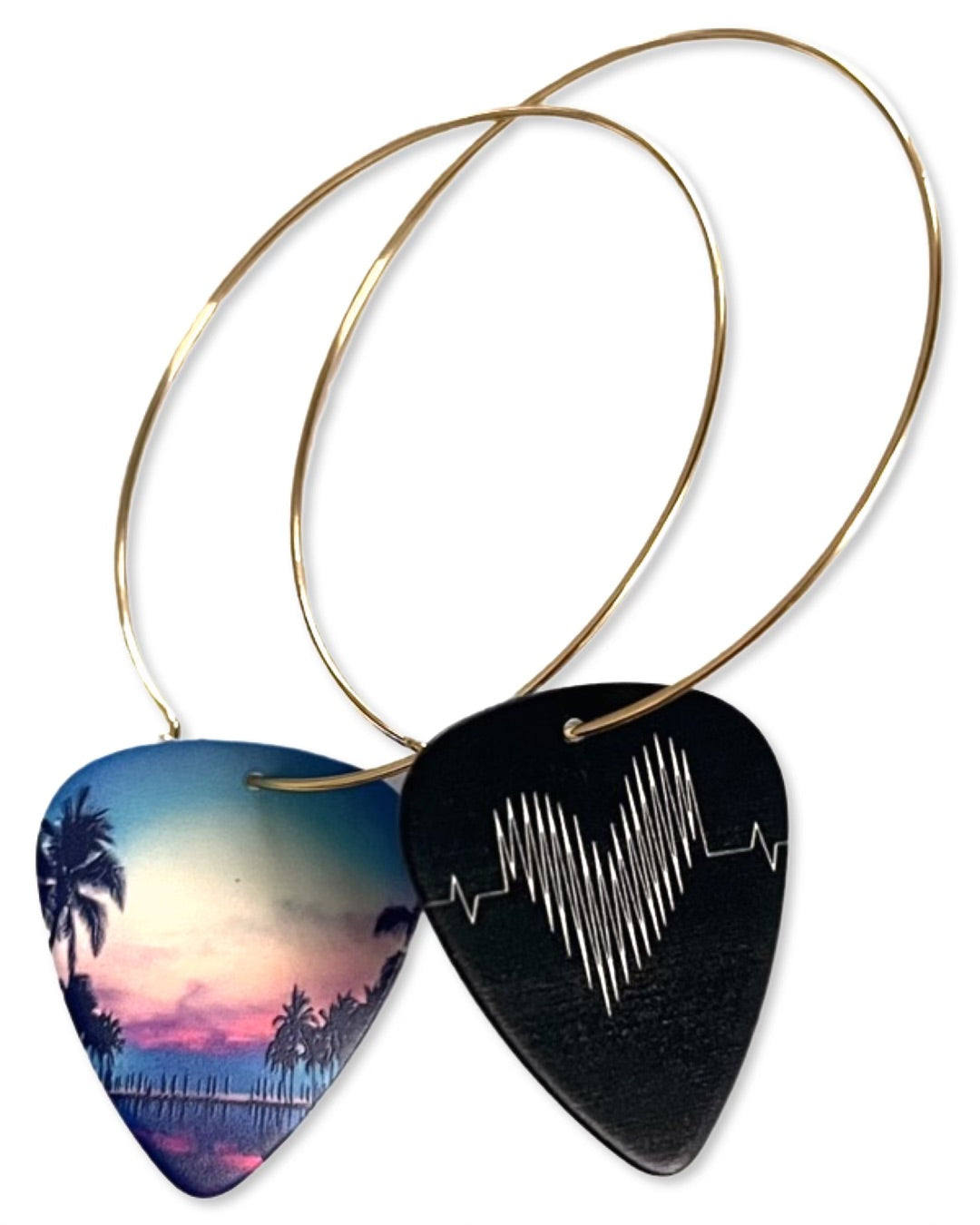 Sunset Blue Beach Reversible Single Guitar Pick Earrings