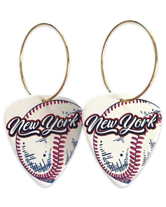 New York Baseball Reversible Single Guitar Pick Earrings