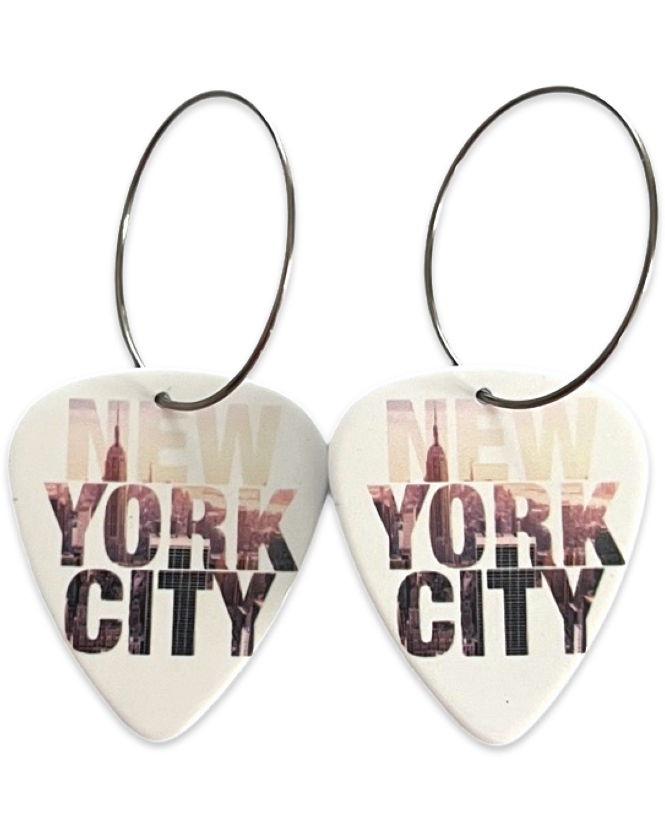 New York City Tan White Reversible Single Guitar Pick Earrings