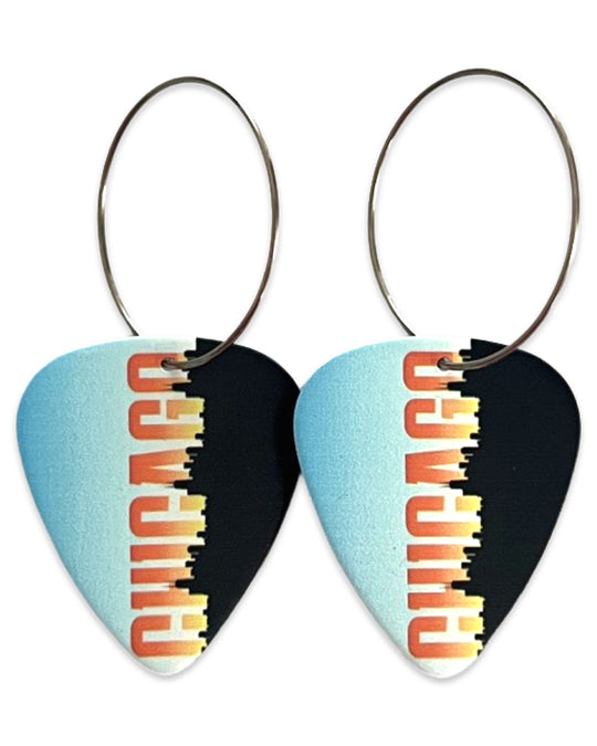Chicago Orange Blue Skyline Reversible Single Guitar Pick Earrings