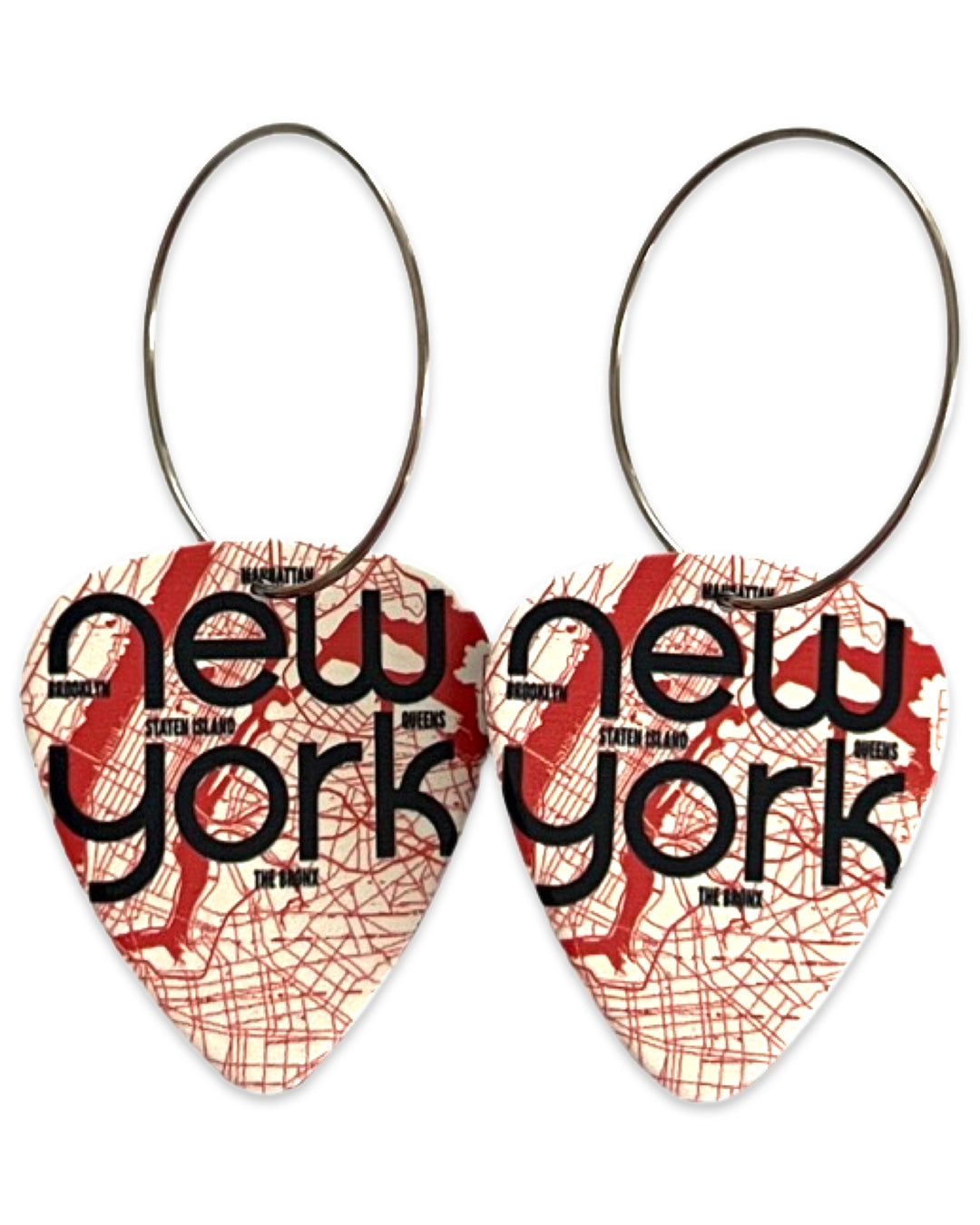 New York Red Map Reversible Single Guitar Pick Earrings