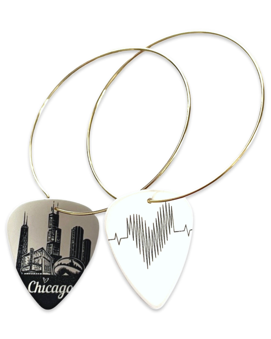 Chicago Black & White Skyline Reversible Single Guitar Pick Earrings