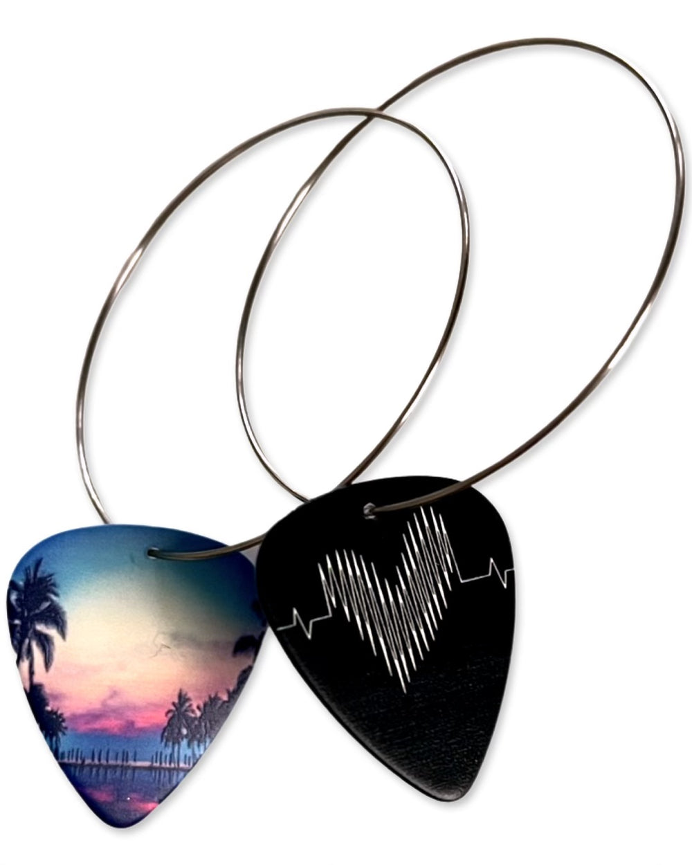 Sunset Blue Beach Reversible Single Guitar Pick Earrings