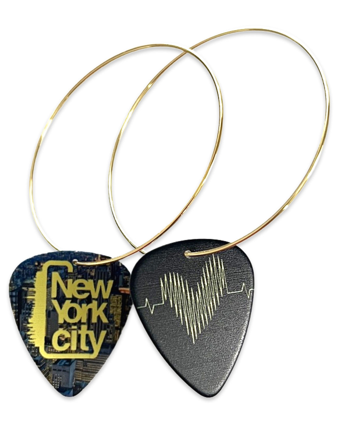 New York City Yellow Words Reversible Single Guitar Pick Earrings