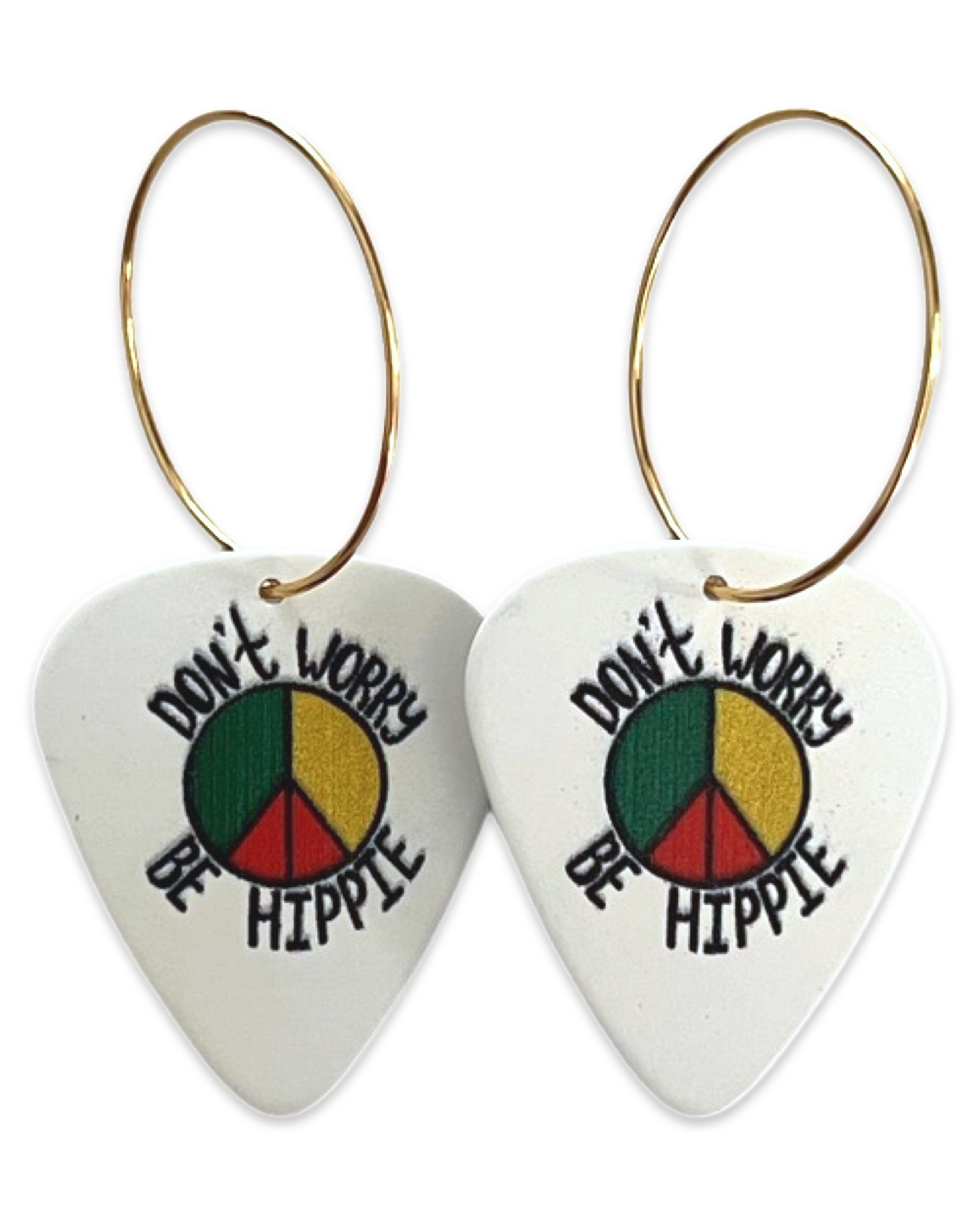 Don't Worry Be Hippie Reversible Single Guitar Pick Earrings
