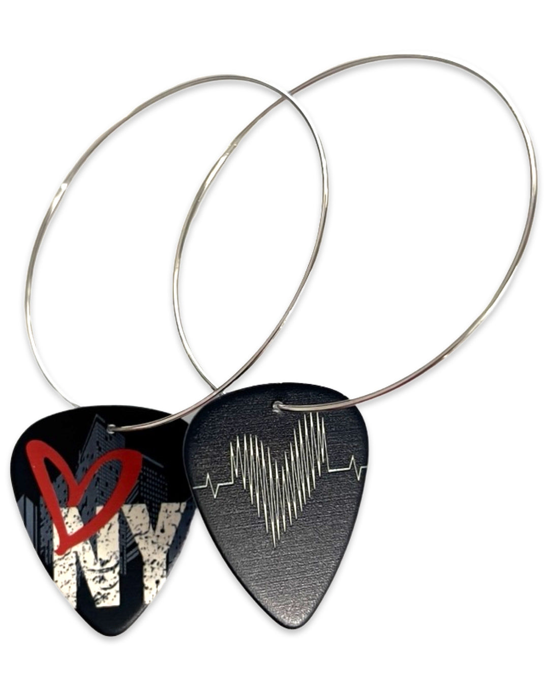 New York NY Red Heart Reversible Single Guitar Pick Earrings