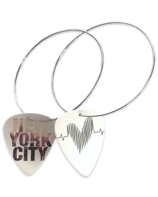 New York City Tan White Reversible Single Guitar Pick Earrings