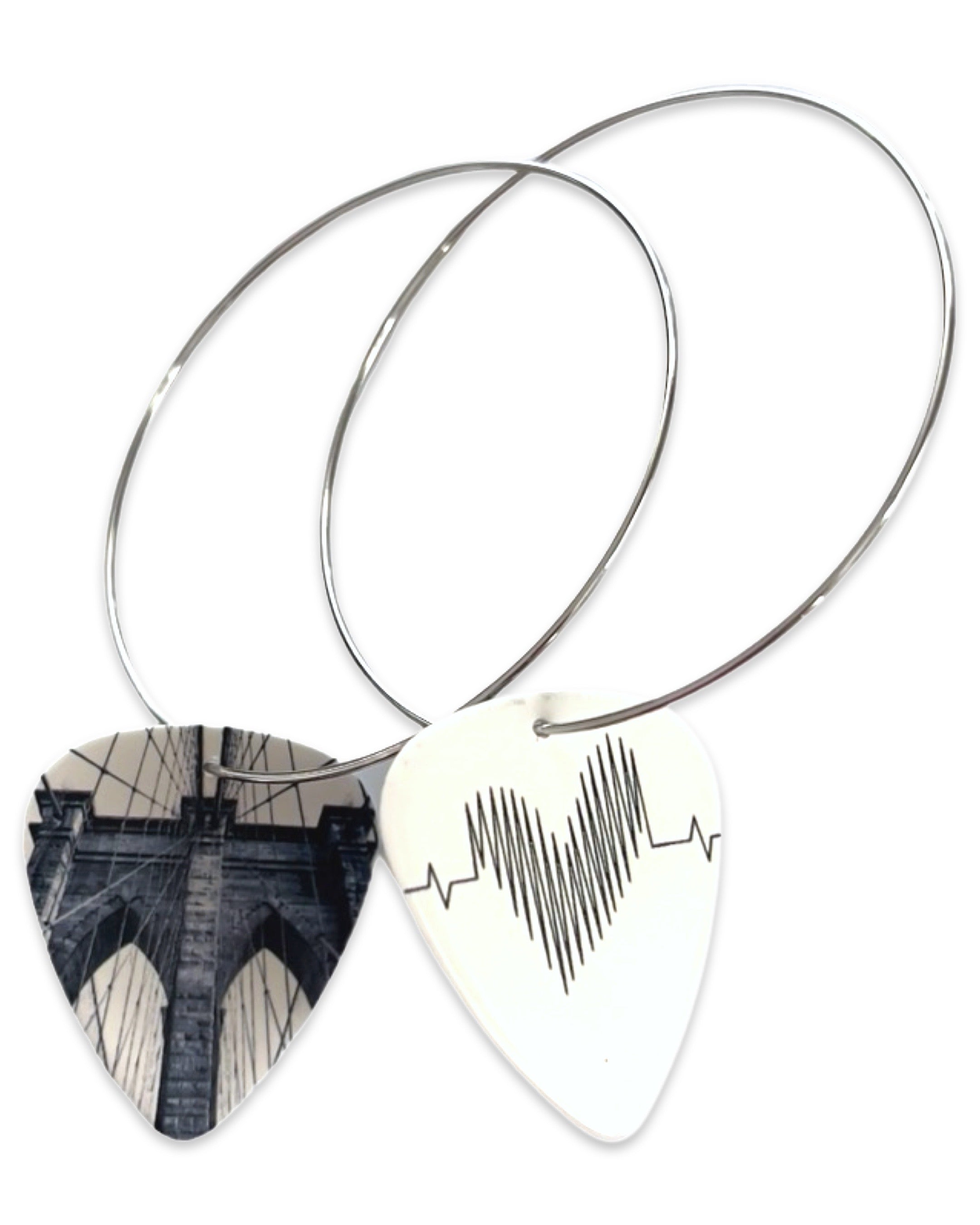 New York NY Brooklyn Bridge Reversible Single Guitar Pick Earrings