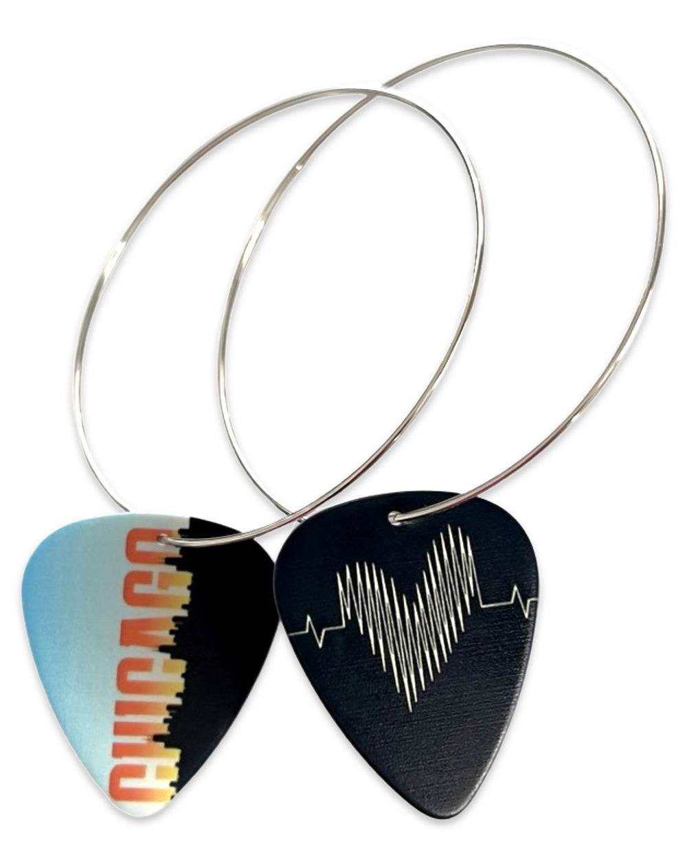 WS Chicago Orange Blue Skyline Reversible Single Guitar Pick Earrings