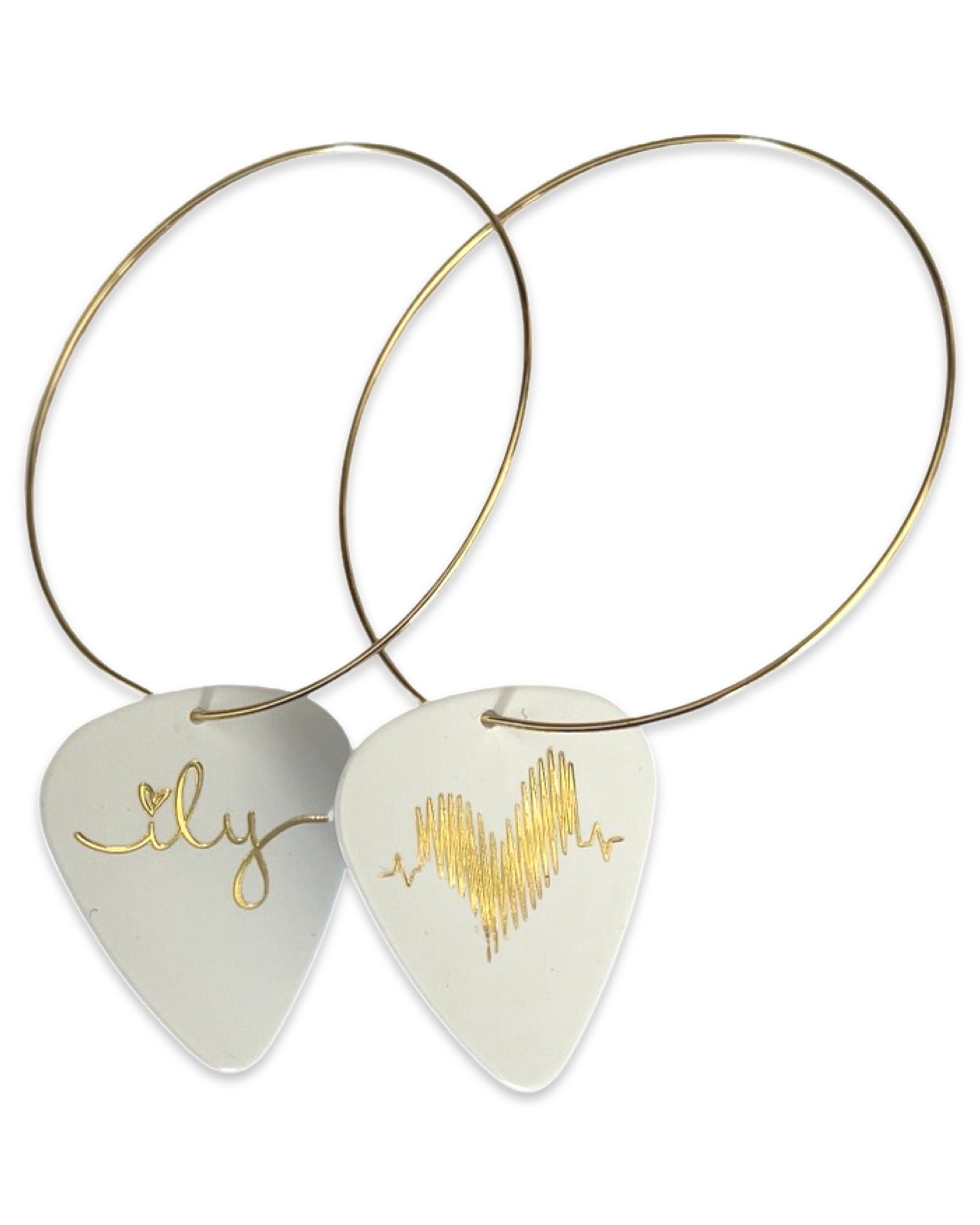 WS ILY White Gold Reversible Single Guitar Pick Earrings