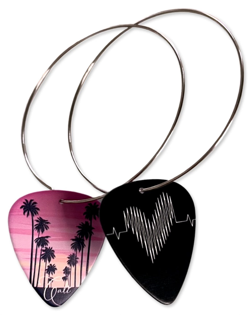 Cali Pink Palm Trees Reversible Single Guitar Pick Earrings
