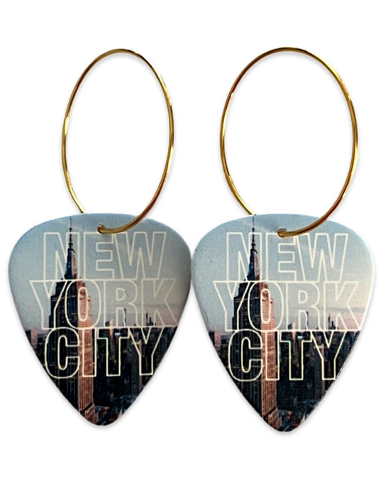 New York City Blue Sky Reversible Single Guitar Pick Earrings