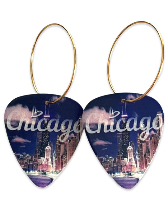 Chicago Purple City Reversible Single Guitar Pick Earrings