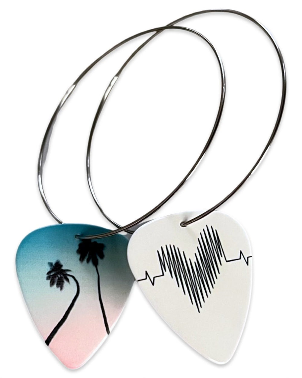 WS Two Palm Tree Sunset Reversible Single Guitar Pick Earrings