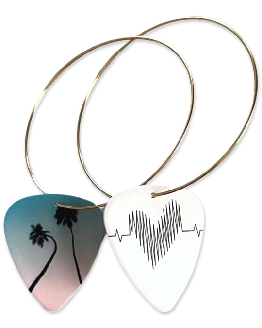 Two Palm Tree Sunset Reversible Single Guitar Pick Earrings