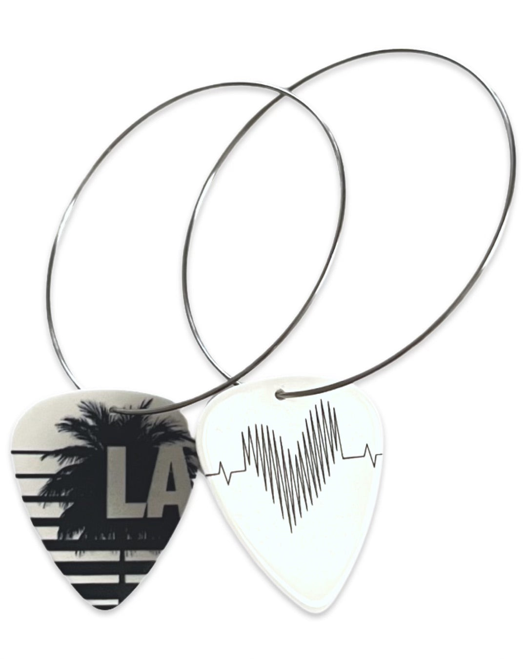LA Palm Tree White Black Single Guitar Pick Earrings