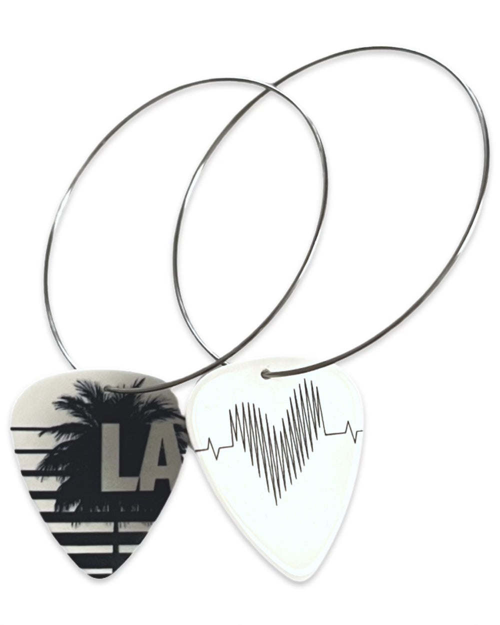 WS LA Palm Tree White Black Single Guitar Pick Earrings