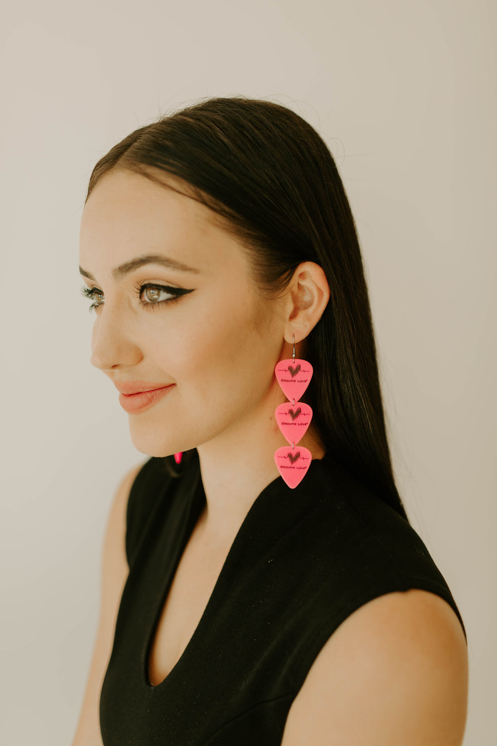 WS Groupie Love Neon Pink Triple Guitar Pick Earrings