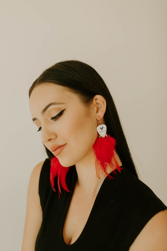 Groupie Love Classic Red Feather Guitar Pick Earrings