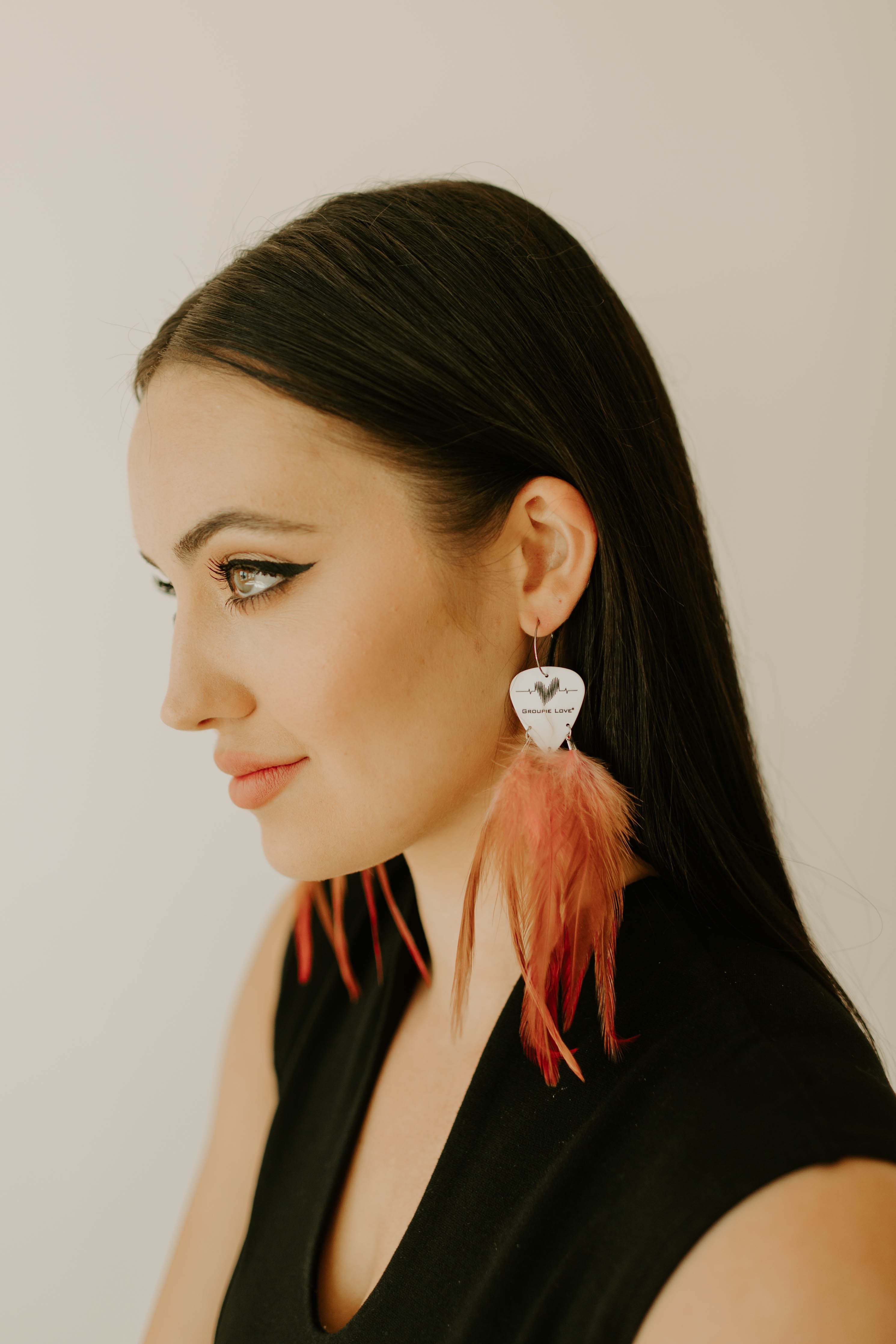 Groupie Love Classic Pink Ombrè Feather Guitar Pick Earrings