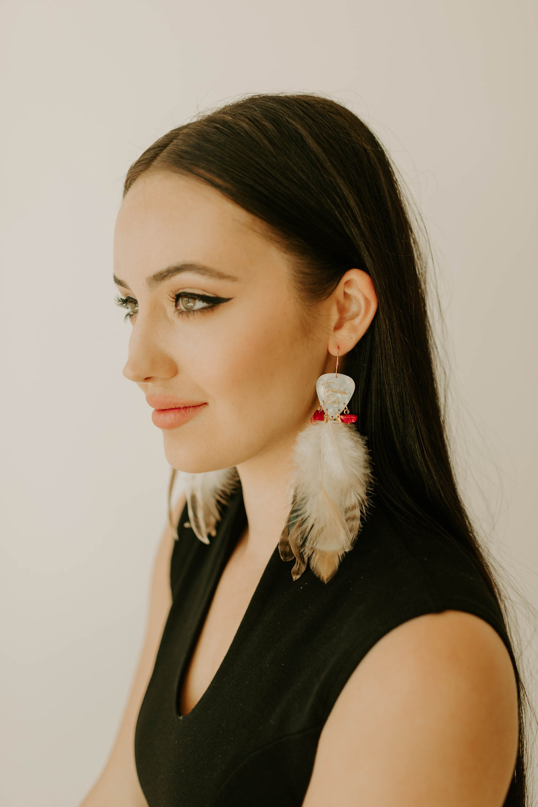 Freedom Rocks Coral Feather Guitar Pick Earrings