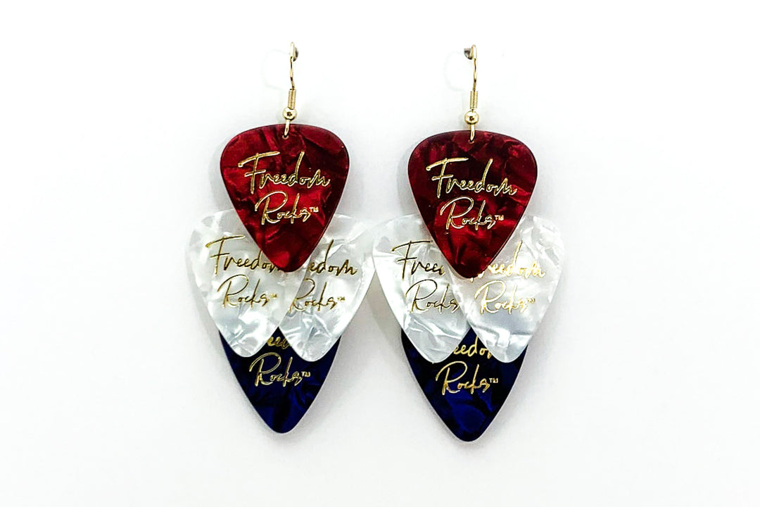 Freedom Rocks Red, White, Blue Minor Guitar Pick Earrings