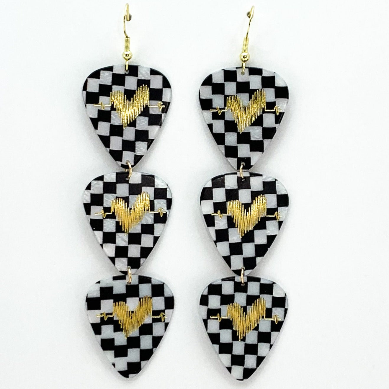 Groupie Love Checkerboard Triple Guitar Pick Earrings