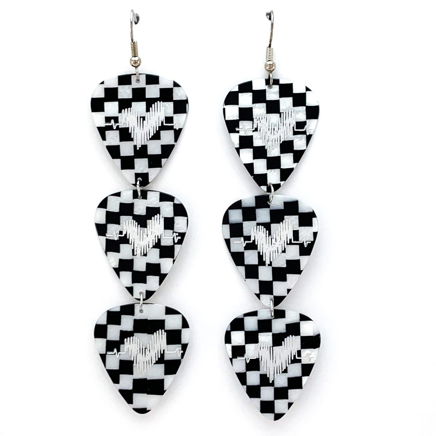Groupie Love Checkerboard Triple Guitar Pick Earrings