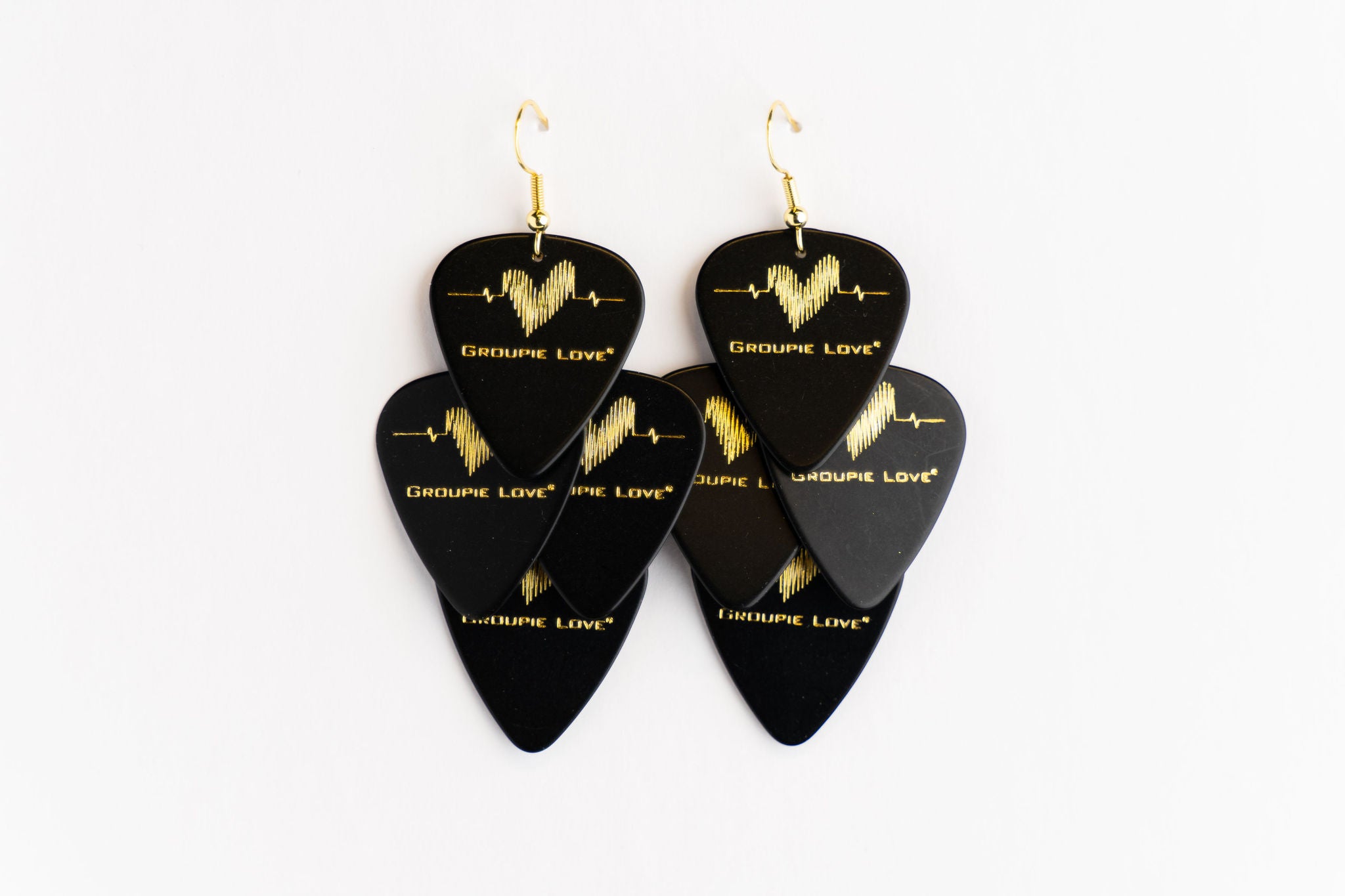 Groupie Love Black Gold Minor Guitar Pick Earrings